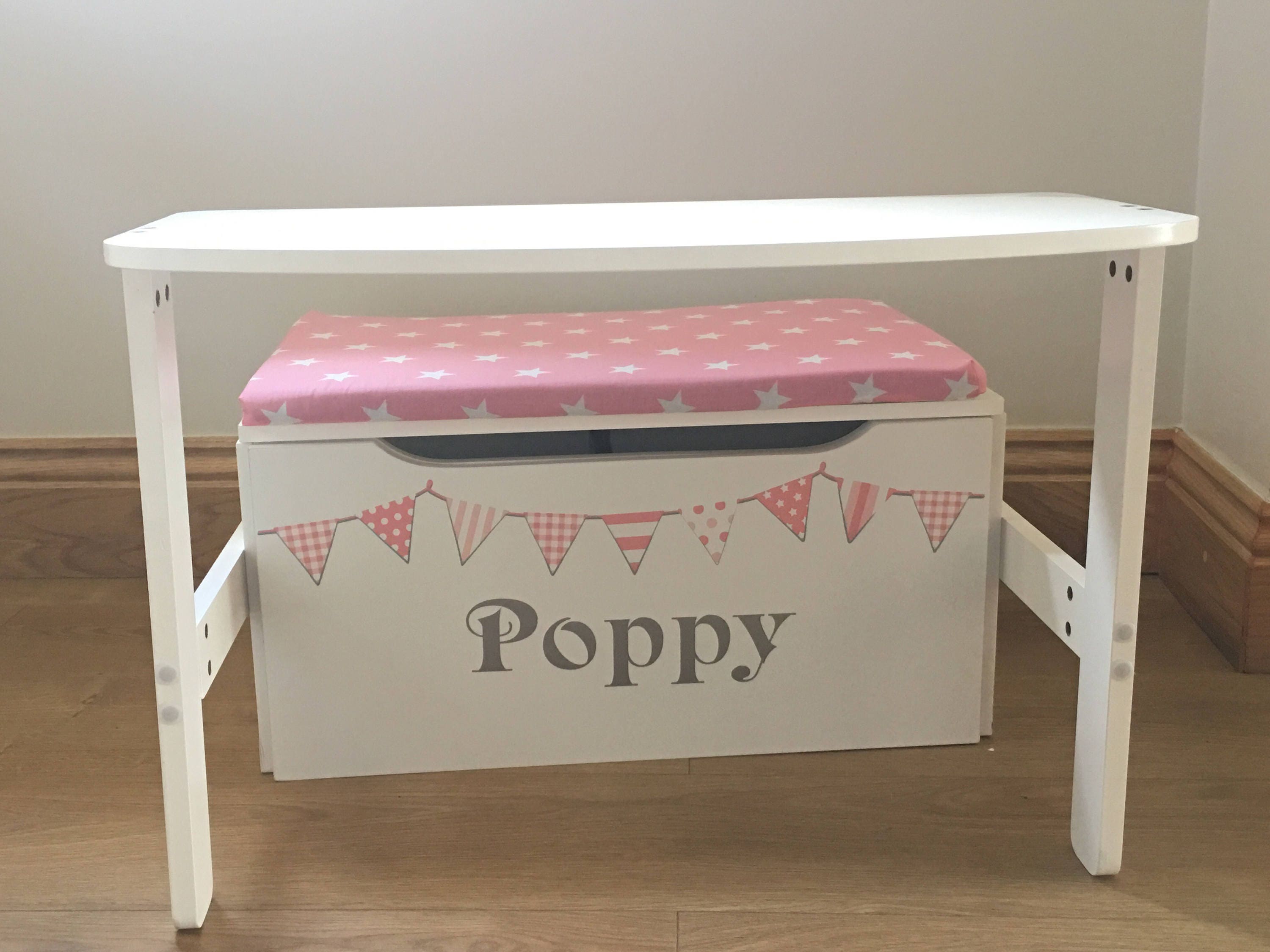 Cushion for Toy Box Seat in Pink with White Stars fits Sort Etsy