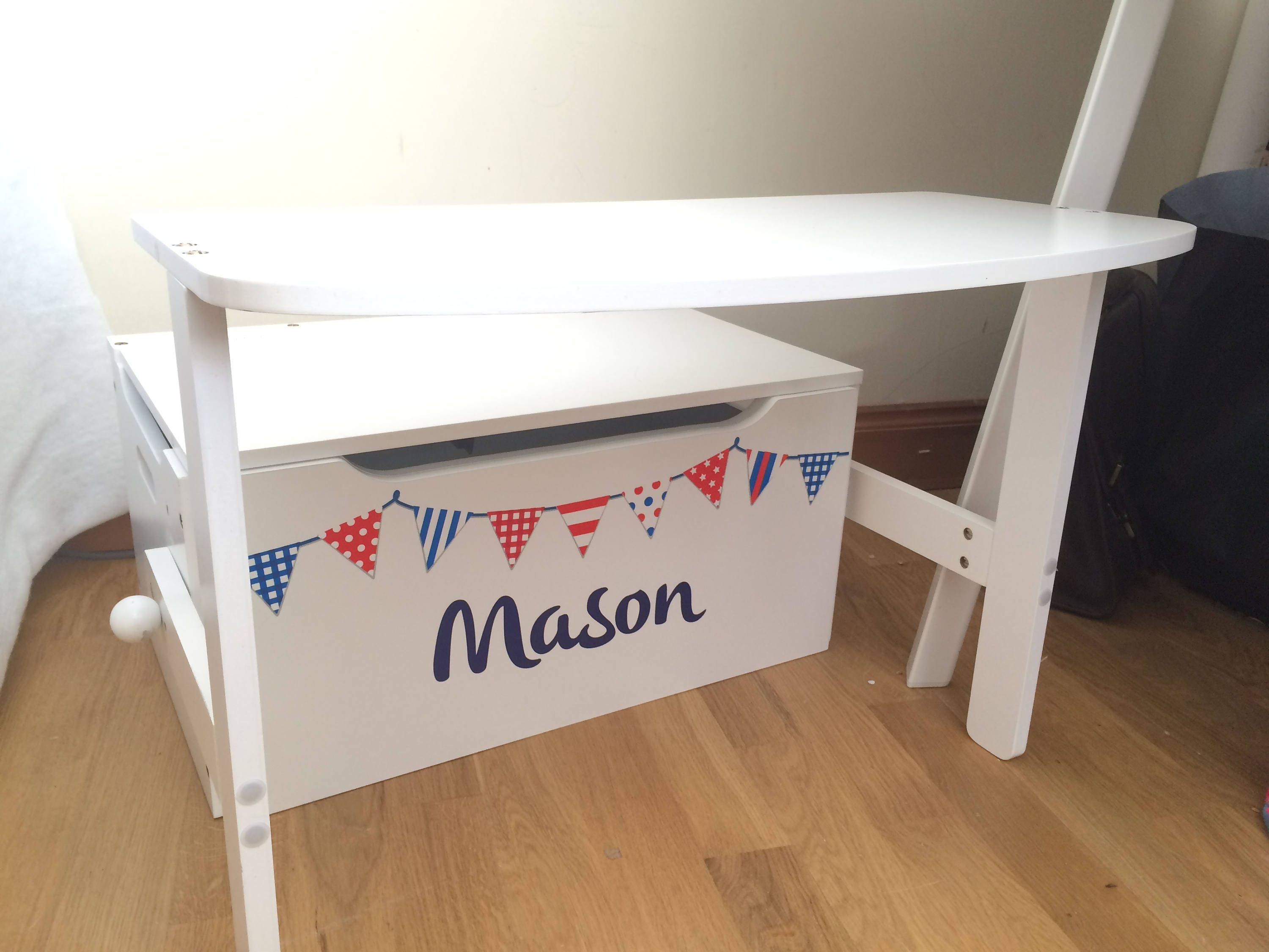 Kids Toy box and desk Red White & Blue Bunting personalised Etsy