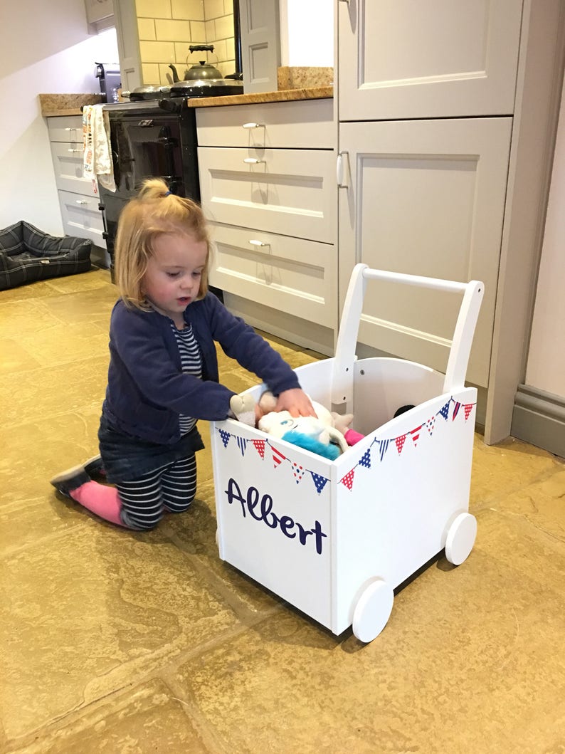 Kids Toy Box with Pink Bunting Walker Storage Trolley Etsy