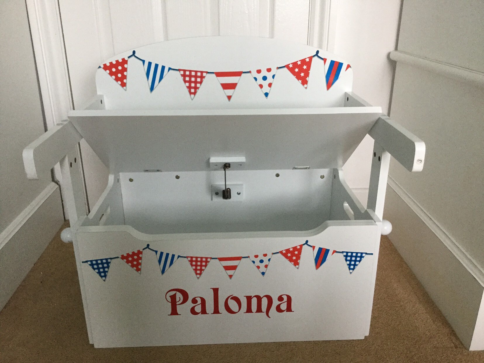 Kids Toy box and desk Red White & Blue Bunting personalised Etsy