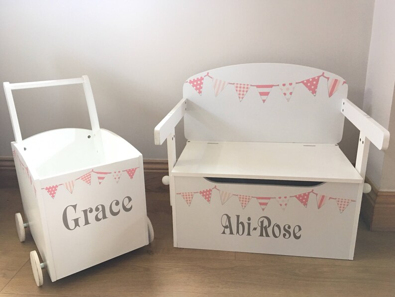 Kids Toy Box with Pink Bunting Walker Storage Trolley Etsy