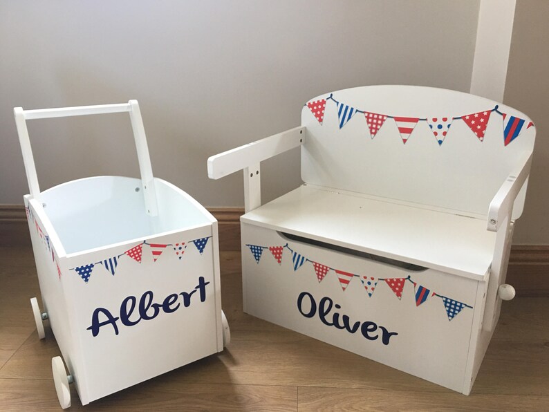 Kids Toy Box with Pink Bunting Walker Storage Trolley Etsy