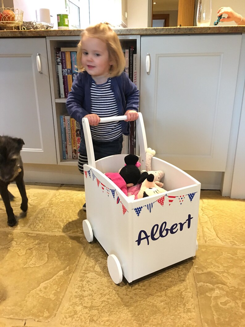Kids Toy Box with Pink Bunting Walker Storage Trolley Etsy