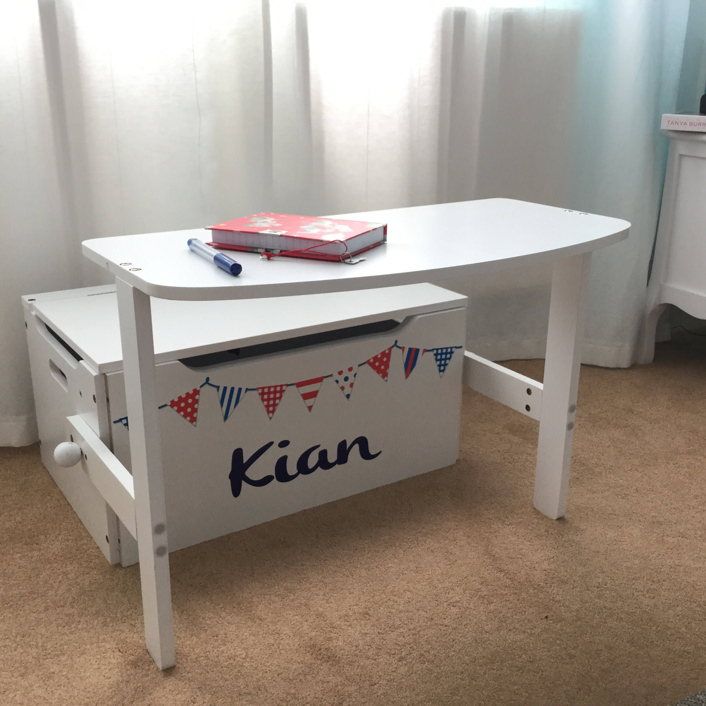 Kids Toy box and desk Red White & Blue Bunting personalised Etsy