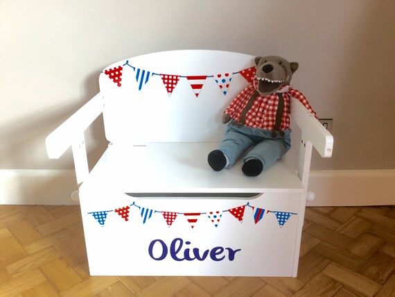 blue and white toy box