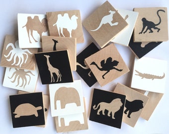 Wooden Memory Match game- organic paint-untreated wood-handmade-children matching game