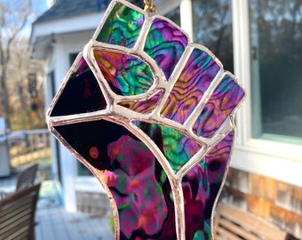 Stained Glass Resistance Resist Fist | Black Lives Matter BLM Iridescent Rainbow | Equality