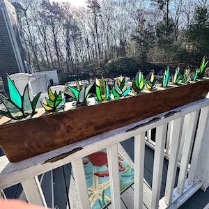 Stained Glass Aloe Agave Plants in Wooden Candle Mold Centerpiece Planter | Various Sizes | Unique Decor