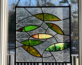 Unique Stained Glass Modern Abstract Fish Window Wall Hanging Art