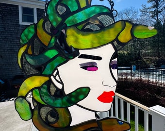 Incredible Glass Art Sculpture "Medusa" Greek Mythology Art | Stained Glass 3D Medusa with Snakes | One of a Kind Art!