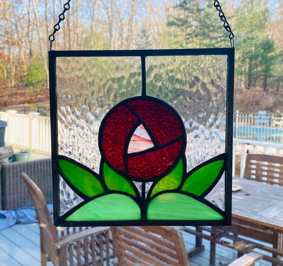 Stained Glass Art Deco Rose Floral Lois Window C Etsy