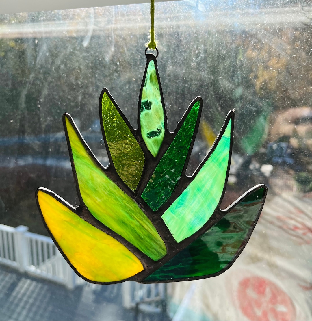 Glorious Stained Glass Agave Aloe Plant Suncatcher Succulent Decor Art