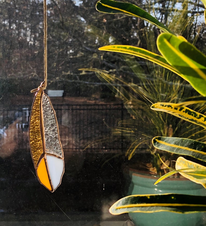 Stained Glass Feather Suncatcher Copper Penny