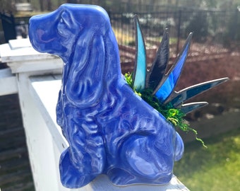 Adorable Stained Glass Aloe Agave Succulent Plant in Vintage Dog Puppy Spaniel Planter | 2 Colors!