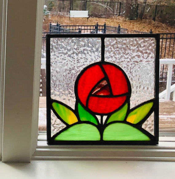 Stained Glass Art Deco Rose Floral Lois Window C Etsy