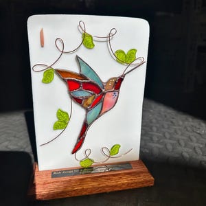 Handmade Stained Glass Mahjongg Mahjong Bird Bam Tile Trophy Award Plaque with Wooden Base image 12