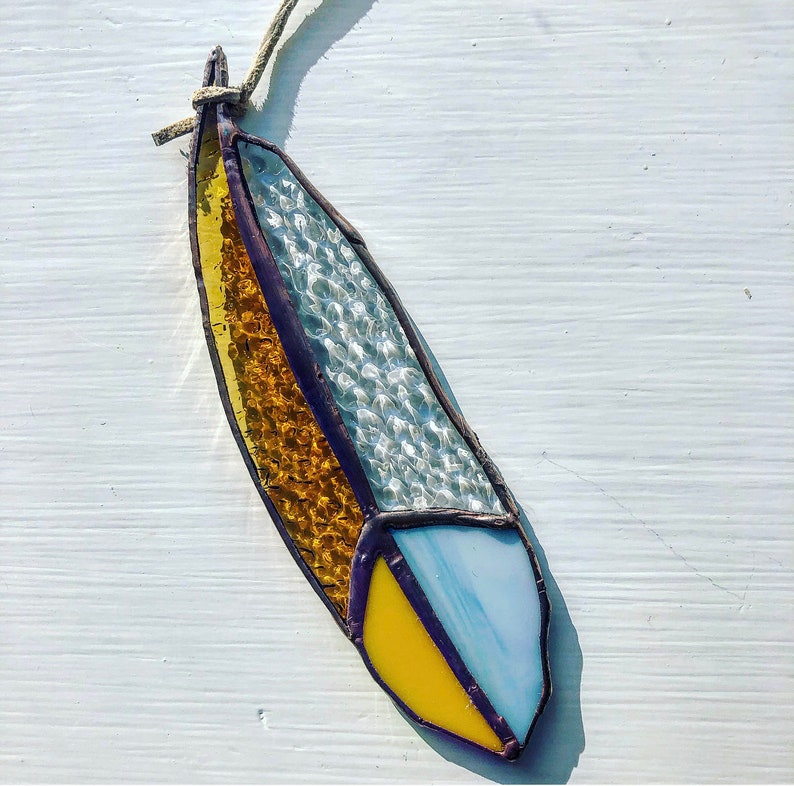 Stained Glass Feather Suncatcher Copper Penny
