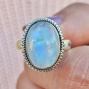 Genuine Moonstone Ring, Moonstone Silver Ring, Handmade Ring, Moonstone Ring, Rainbow Moonstone Ring, Moon Stone Ring, Mother's Day Gift image 1