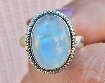 Genuine Moonstone Ring, Moonstone Silver Ring, Handmade Ring, Moonstone Ring, Rainbow Moonstone Ring, Moon Stone Ring, Mother's Day Gift