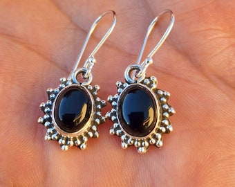 Genuine Black Onyx Earrings, Black Onyx Silver Earrings, Black Onyx Earrings, Sterling Silver Earrings, 925 Silver Earrings, Onyx Earring