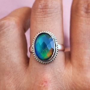 Aurora Opal Ring, Sterling Silver Ring, Boho Aurora Opal Ring, Opal Ring, Aurora Borealis Ring, Northern Lights Ring, Mother's Day Gift