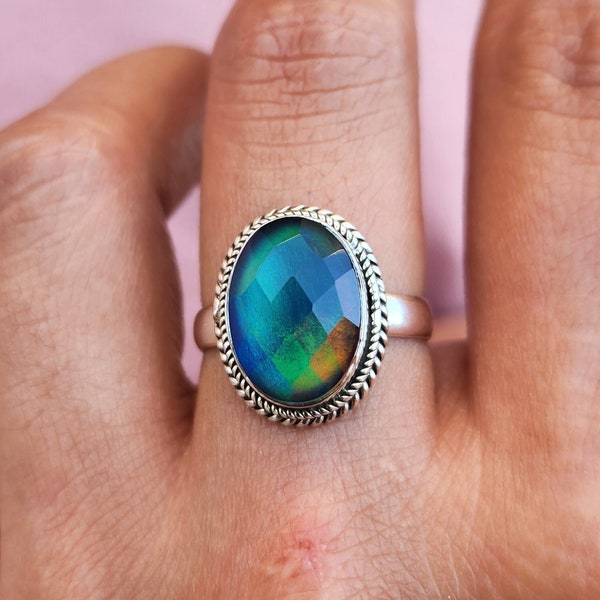 Aurora Opal Ring, Sterling Silver Ring, Boho Aurora Opal Ring, Opal Ring, Aurora Borealis Ring, Northern Lights Ring, Mother's Day Gift