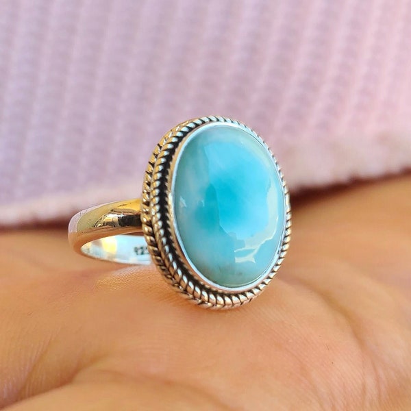 Genuine Larimar Ring, Larimar Silver Ring, Larimar Ring, Silver Ring, Sterling Silver Larimar Ring, Larimar Jewelry, Mother's Day Gift