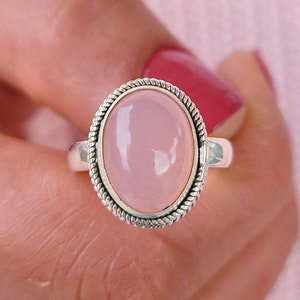 Genuine Pink Chalcedony Ring, Pink Chalcedony Silver Ring, Pink Chalcedony Ring, Sterling Silver Ring, Pink Chalcedony Statement Ring