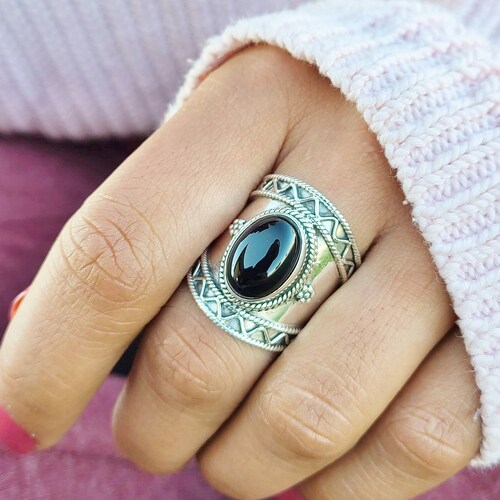55Carat Genuine Black Onyx Ring - Sterling Silver Marquise Shape, Sizes 4-12, Handmade & Customizable - View #6
