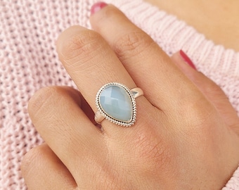 Aqua Chalcedony Ring, Aqua Chalcedony Silver Ring, Sterling Silver Ring, Aqua Chalcedony Statement Ring, Tear Drop Ring, Pear Shaped Ring