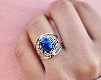 Lapis Lazuli Ring, Lapis Lazuli Silver Ring, Lapis Ring, Sterling Silver Ring, Lapis Lazuli Statement Ring, Mother's Day Gift, Boho Ring