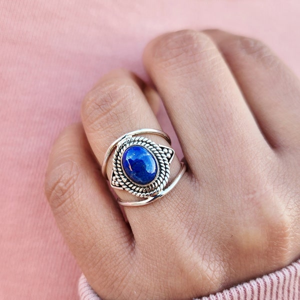 Lapis Lazuli Ring, Lapis Lazuli Silver Ring, Lapis Ring, Sterling Silver Ring, Lapis Lazuli Statement Ring, Mother's Day Gift, Boho Ring