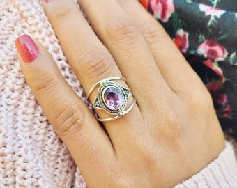 Natural Amethyst Ring, Amethyst Silver Ring, Amethyst Ring, 92.5 Silver Ring, Sterling Silver Ring, Raw Amethyst Ring, Mother's Day Gift