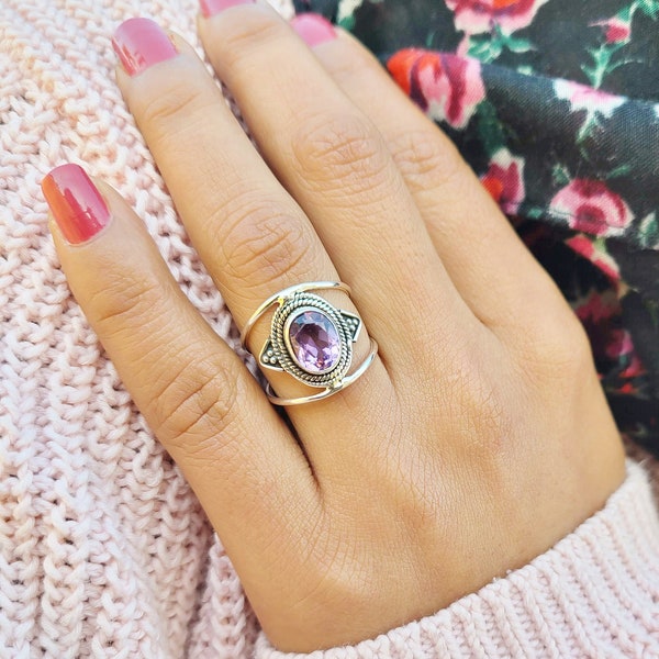 Natural Amethyst Ring, Amethyst Silver Ring, Amethyst Ring, 92.5 Silver Ring, Sterling Silver Ring, Raw Amethyst Ring, Mother's Day Gift