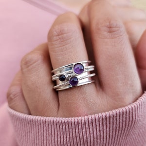 Genuine Amethyst Spinner Ring, Meditation Fidget Ring, Sterling Silver Ring for Women, Amethyst Ring, Tibetan Ring, Mother’s Day Gift