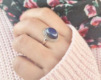 Lapis Lazuli Ring Simple Band Ring Gift For Wife Statement Ring Ring For Women 925 Sterling Silver Bezel Ring Oval Stone Pure Silver