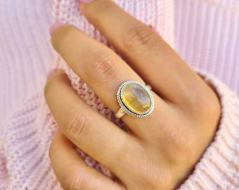 Genuine Citrine Ring, Citrine Silver Ring, Citrine Ring, 92.5 Silver Ring, Sterling Silver Ring, Citrine Statement Ring, Mother's Day Gift