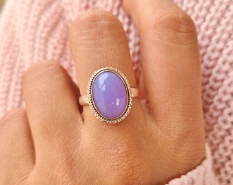 Genuine Lavender Chalcedony Ring, Lavender Chalcedony Silver Ring, Lavender Chalcedony Ring, Lavender Chalcedony Statement Ring, USA Seller