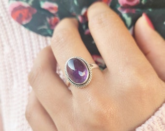 Natural Amethyst Ring, Amethyst Silver Ring, Amethyst Ring, Amethyst Ring For Women, Boho Hippie Ring, Raw Stone Ring, Mother's Day Gift