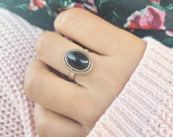 Natural Black Onyx Ring, Black Onyx Silver Ring, Black Onyx Ring, Black Onyx Statement Ring, Boho Ring, Holiday Gift, Mother's Day Gift