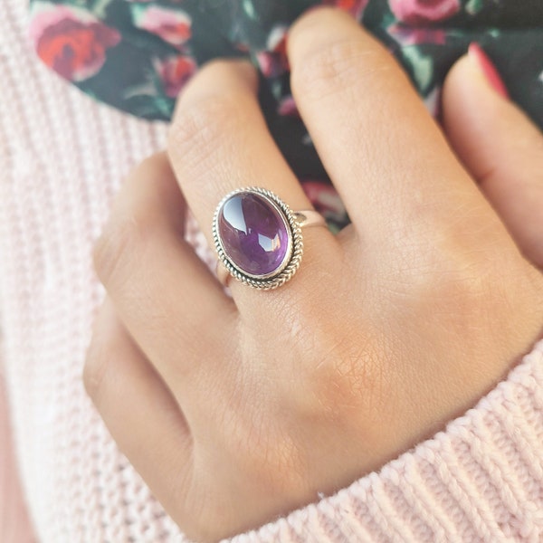 Natural Amethyst Ring, Amethyst Silver Ring, Amethyst Ring, Amethyst Ring For Women, Boho Hippie Ring, Raw Stone Ring, Mother's Day Gift