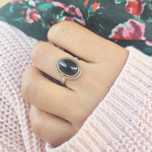 Natural Black Onyx Ring, Black Onyx Silver Ring, Black Onyx Ring, Black Onyx Statement Ring, Boho Ring, Holiday Gift, Mother's Day Gift