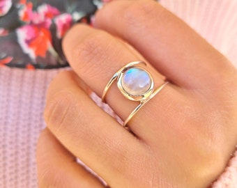 wedding solitaire moonstone ring handmade jewelry ring blue flash rainbow moonstone ring 925 sterling silver ring moonstone birthday gift