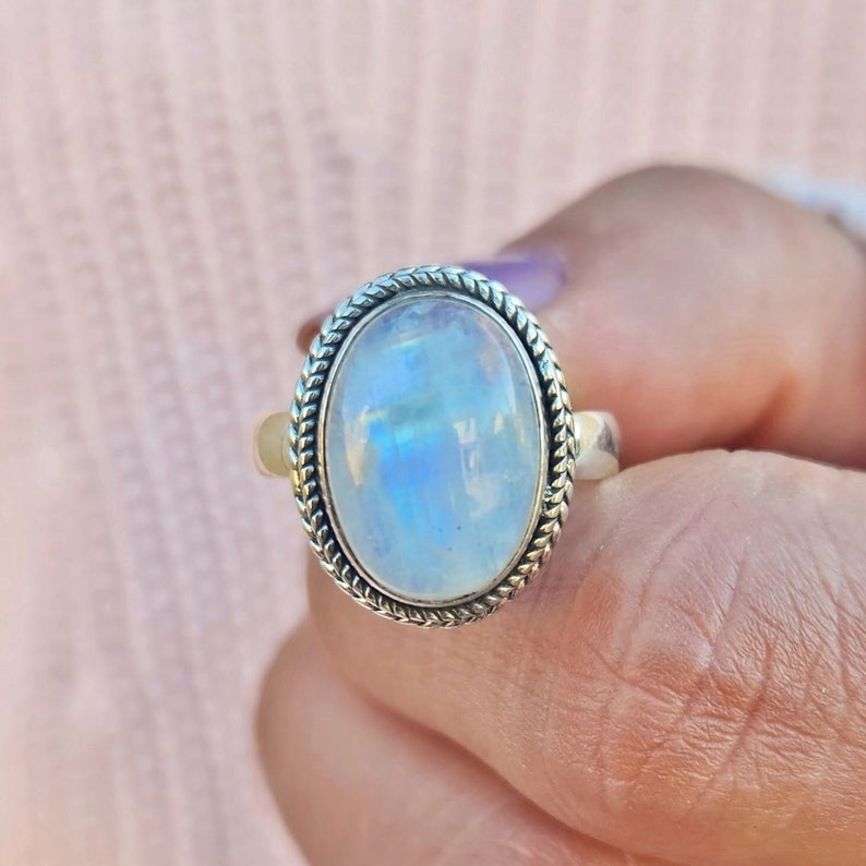 Genuine Moonstone Ring, Moonstone Silver Ring, Handmade Ring, Moonstone Ring, Rainbow Moonstone Ring, Moon Stone Ring, Mother's Day Gift image 1