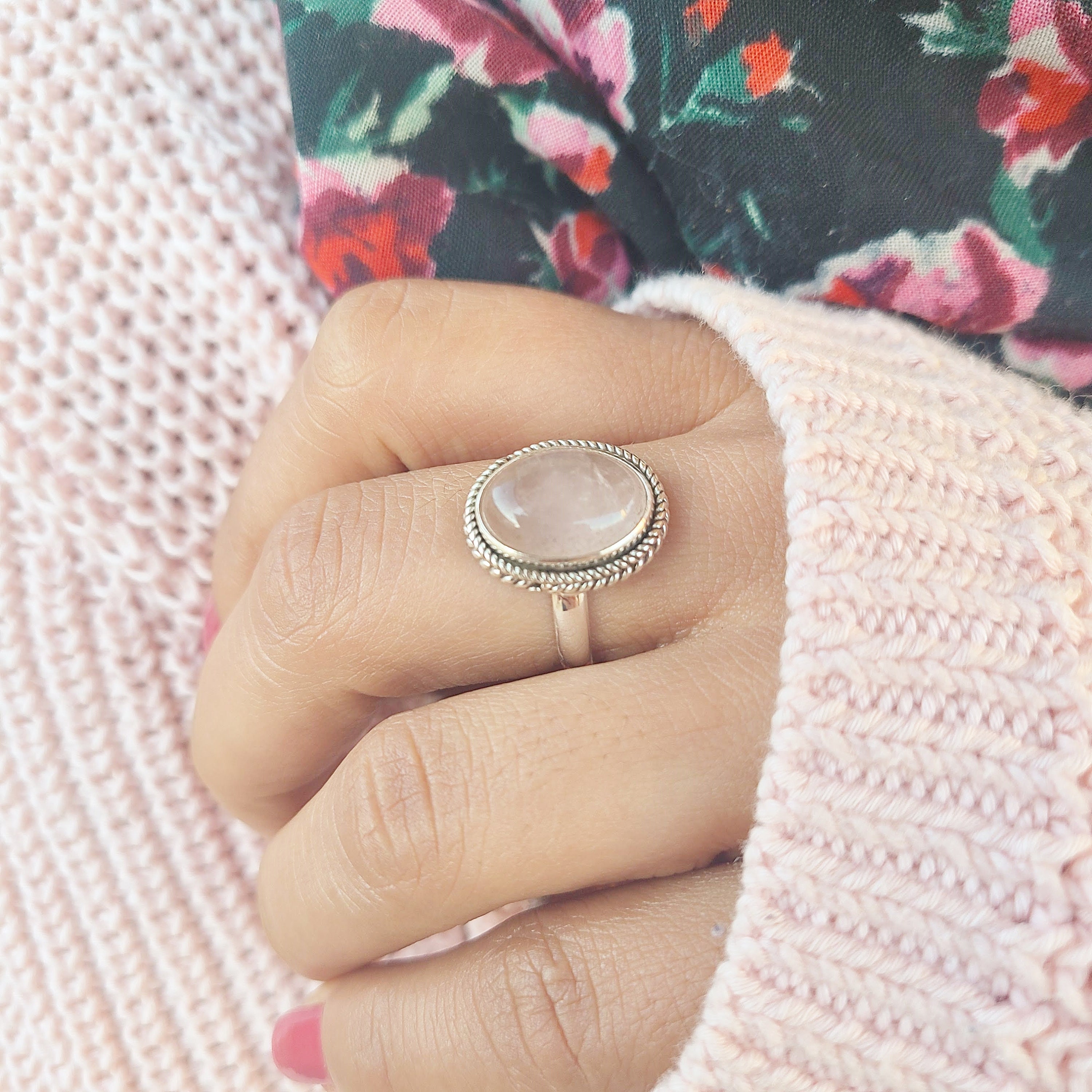 Genuine Rose Quartz Ring, Silver Rose Quartz Ring, Rose Quartz Ring, Dainty Ring, Rose Quartz Dainty Ring, Pink Ring, Quartz Ring, Boho Ring