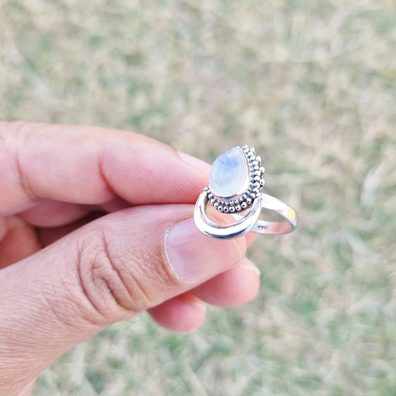Genuine Moonstone Ring Moonstone Silver Ring Moonstone Ring Etsy