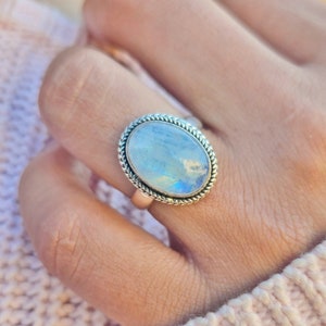 Genuine Moonstone Ring, Moonstone Silver Ring, Handmade Ring, Moonstone Ring, Rainbow Moonstone Ring, Moon Stone Ring, Mother's Day Gift image 2