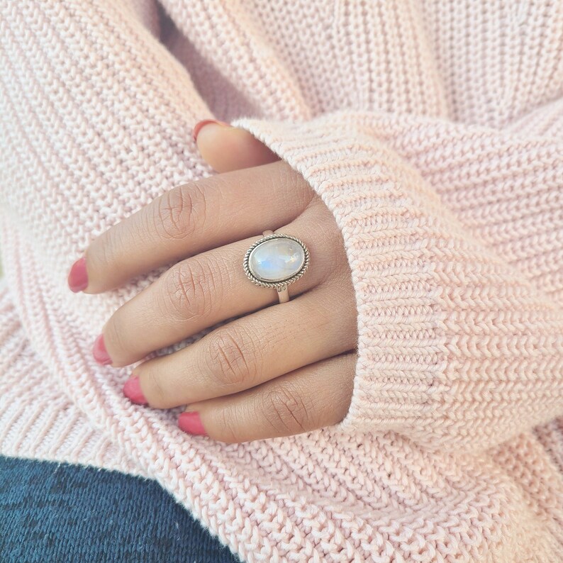 Genuine Moonstone Ring Moonstone Silver Ring Handmade Etsy