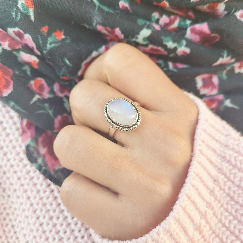 Genuine Moonstone Ring, Moonstone Silver Ring, Handmade Moonstone Ring, Moonstone Ring, Boho Ring, Moon Stone Ring, Rainbow Moon stone Ring 