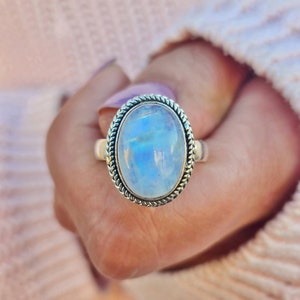 Genuine Moonstone Ring, Moonstone Silver Ring, Handmade Ring, Moonstone Ring, Rainbow Moonstone Ring, Moon Stone Ring, Mother's Day Gift image 3